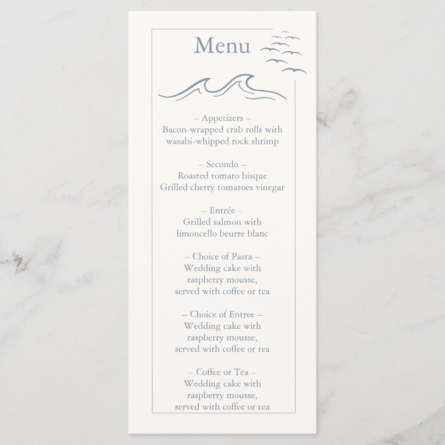 Menu Élégant Mariage Dessiné à la Main sur le Thème Nau (Devant)