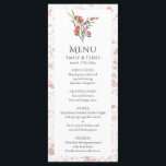 Menu Élégant Mariage d'Eucalyptus Floral<br><div class="desc">Elégante carte de menu Mariage Floral Eucalyptus pour vos occasions spéciales ! Le design s'accorde avec le reste de la collection Floral Dance. Bouquet floral d'aquarelle de fleurs rouges et violettes à feuilles vert foncé encadre le haut de votre carte détails (personnalisez avec vos détails sur les entrées, entrées et...</div>