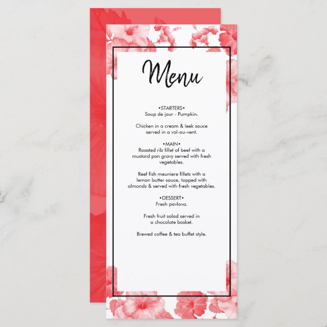 Menu Elégant Mariage d'hibiscus aquarelle (Devant / Derrière)
