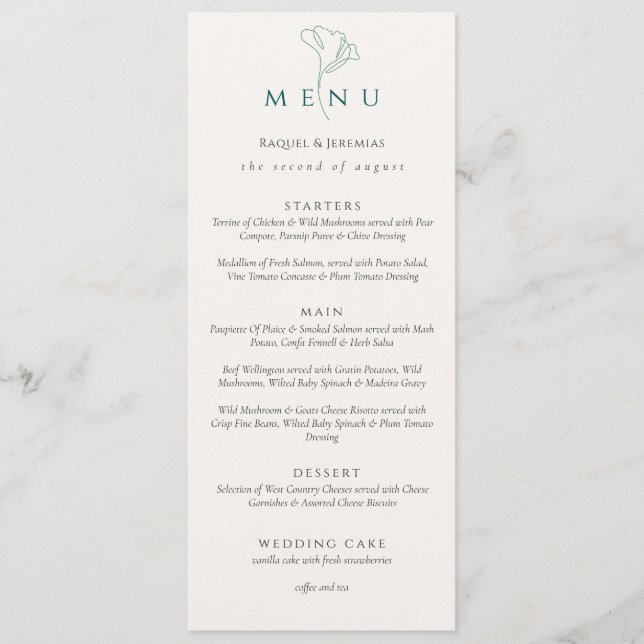 Menu Élégant mariage double face écriture noire et blan (Devant)