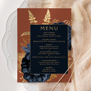 Menu Élégant Mariage en or rouille bleu marine