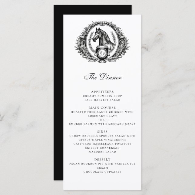 Menu Élégant Mariage équestre de monogramme de crête (Devant / Derrière)