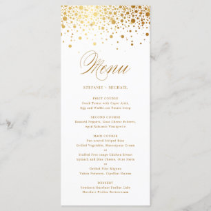 Menu Élégant Mariage Faux Gold Foil Confetti