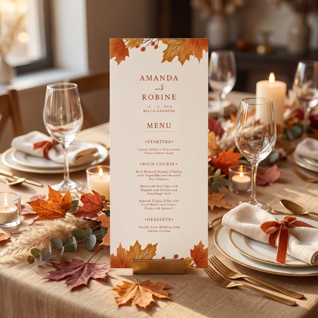 Menu Élégant Mariage Feuilles d'Érable d'Automne (Créateur téléchargé)
