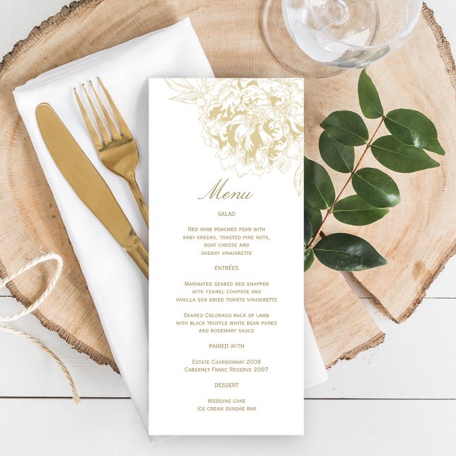 Menu Élégant Mariage Fleur de Pivoine Or Champagne (Créateur téléchargé)