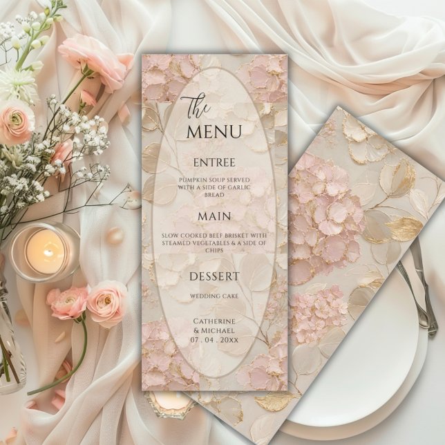 Menu Élégant Mariage Fleur Rose Crème (Créateur téléchargé)