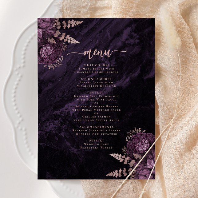 Menu Élégant Mariage Fleur Rose Or (Créateur téléchargé)