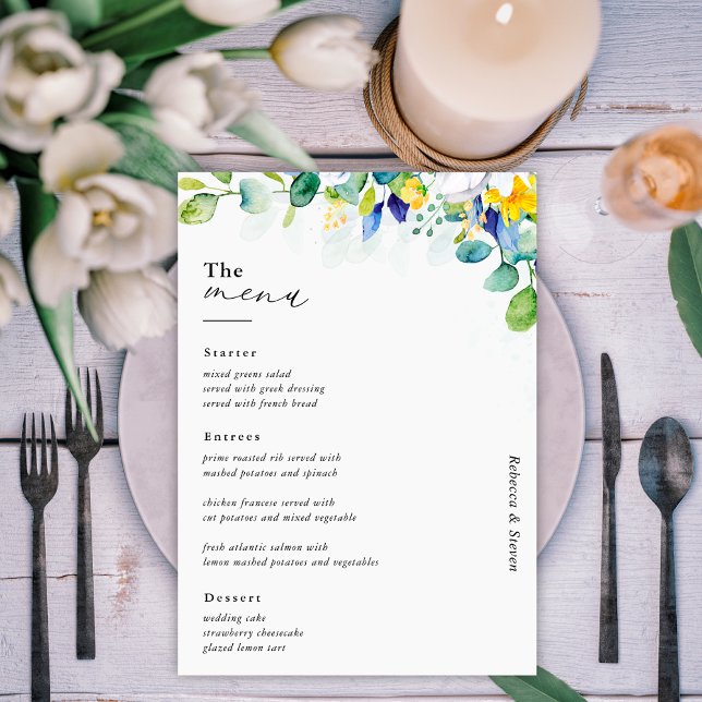 Menu Élégant mariage fleuri jaune blanc (Créateur téléchargé)