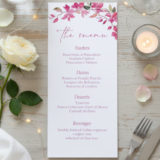 Menu Élégant mariage floral aquarelle rose