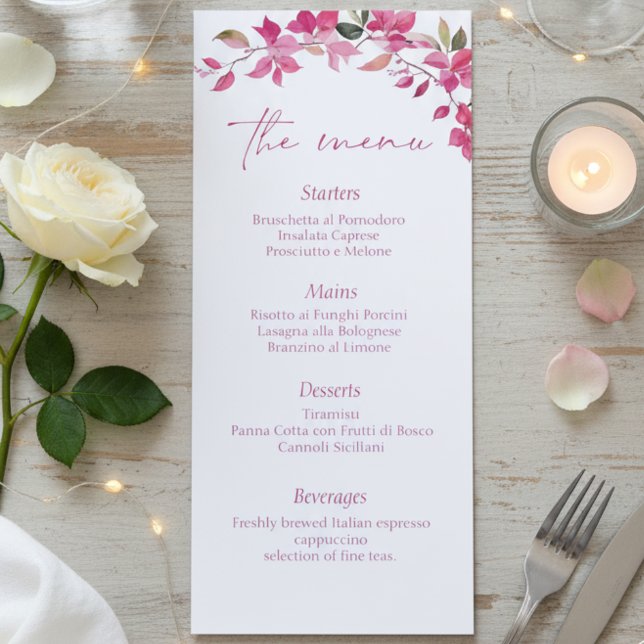 Menu Élégant mariage floral aquarelle rose  (Créateur téléchargé)