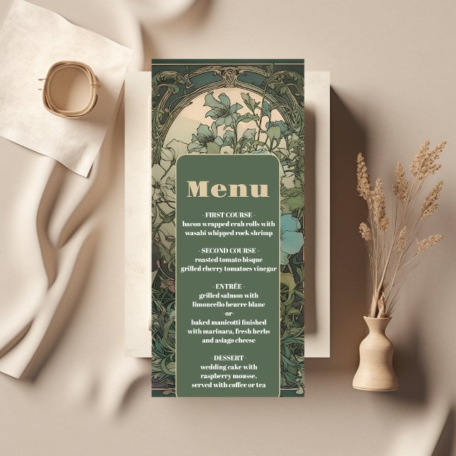 Menu Élégant Mariage Floral Art Nouveau (Créateur téléchargé)