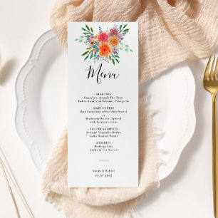 Menu Élégant Mariage Floral Botanique Aquarelle Fleurie
