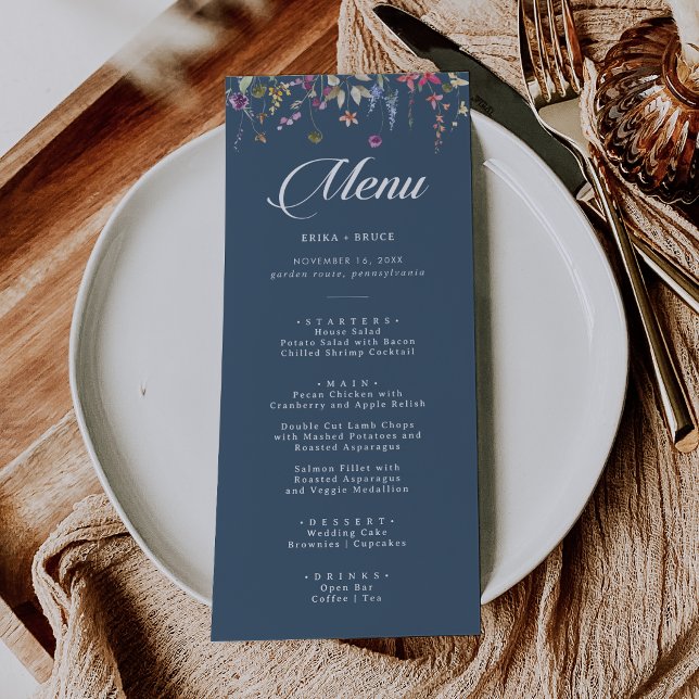 Menu Élégant Mariage Floral Calligraphie Botanique (Créateur téléchargé)