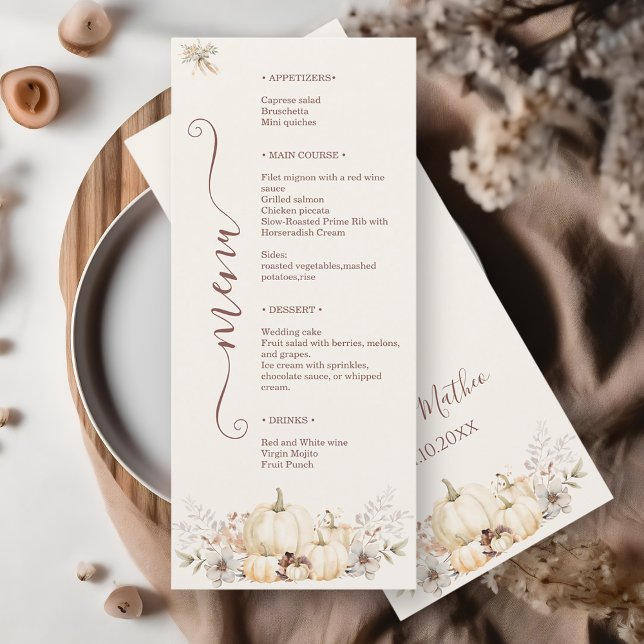 Menu Élégant mariage floral citrouille (Créateur téléchargé)
