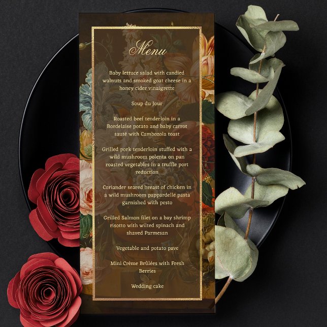 Menu Élégant Mariage Floral d'Art Fin (Créateur téléchargé)