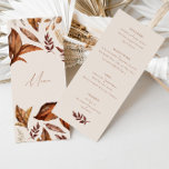 Menu Élégant Mariage floral en terre cuite rustique<br><div class="desc">Avec son design élégant, sa palette de couleurs rustiques en terre cuite et ses délicats accents floraux, cette carte de menu ajoute une touche de sophistication à votre expérience culinaire. Réalisée avec soin dans le détail, cette carte de menu améliore l'ambiance générale de votre réception et vous garantit une expérience...</div>