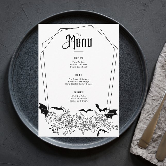 Menu Élégant Mariage floral gothique (Créateur téléchargé)