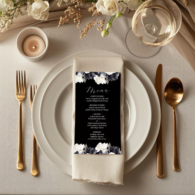 Menu Élégant Mariage floral noir et blanc (Créateur téléchargé)