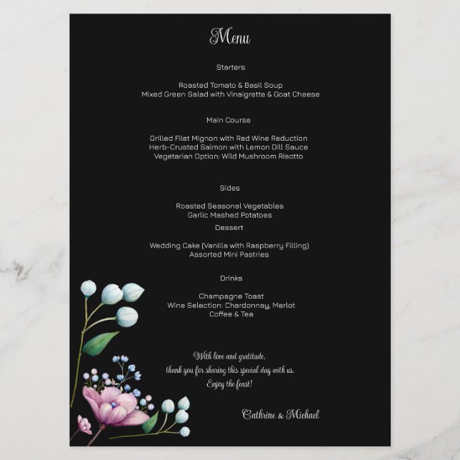 Menu Élégant Mariage Floral Soft Botanical Romance (Devant)