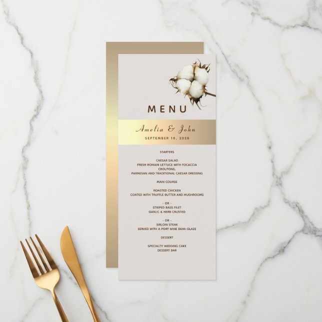 Menu Elegant Mariage Gold (Devant/Arrière en situation)