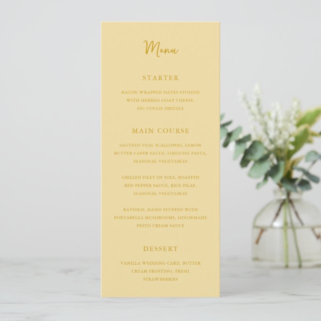 Menu Élégant Mariage Jaune Beurre Moderne (Debout devant)