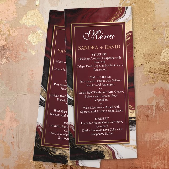 Menu Élégant mariage marbre bordeaux et or (Créateur téléchargé)