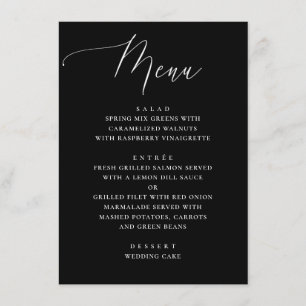 Menu Élégant Mariage Minimaliste Calligraphie Noir