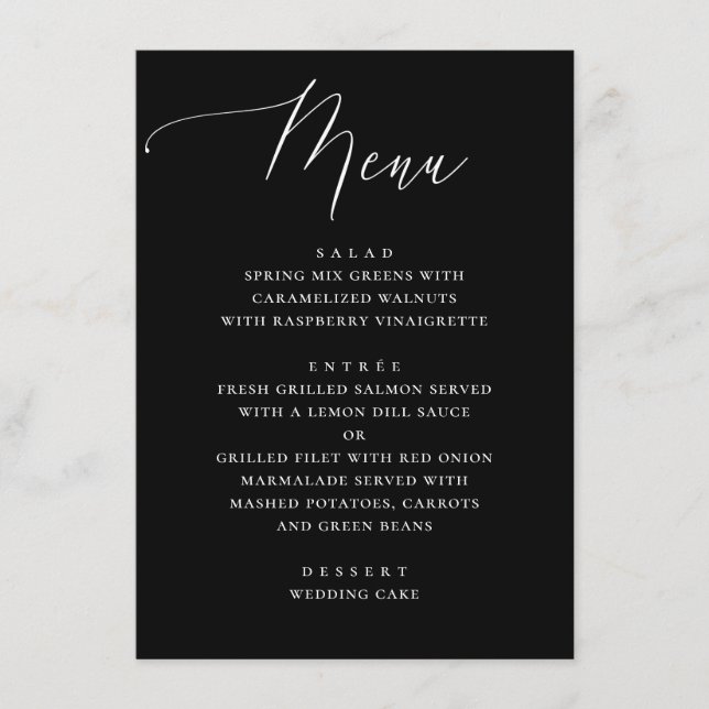 Menu Élégant Mariage Minimaliste Calligraphie Noir (Devant)