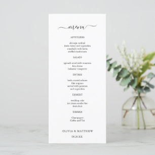 Menu Élégant Mariage minimaliste classique blanc