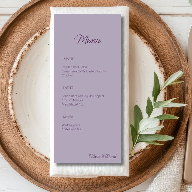 Menu Élégant Mariage minimaliste lilas (Créateur téléchargé)