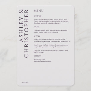 Menu Élégant Mariage moderne foncé violet