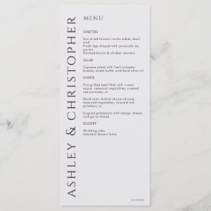 Menu Élégant Mariage moderne foncé violet