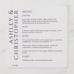Menu Élégant Mariage moderne foncé violet