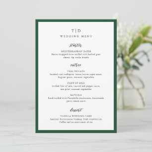 Menu Élégant Mariage Moderne Monogramme Vert Émeraude