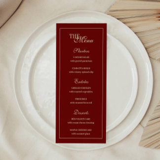 Menu Élégant Mariage Monogramme Script Rouge Vin