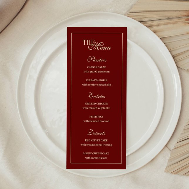 Menu Élégant Mariage Monogramme Script Rouge Vin (Créateur téléchargé)