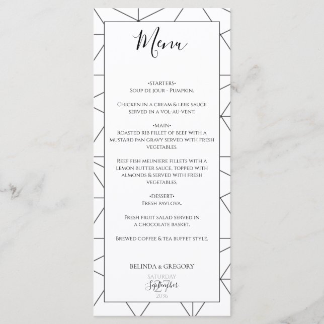 Menu Élégant Mariage Motif géométrique (Devant)