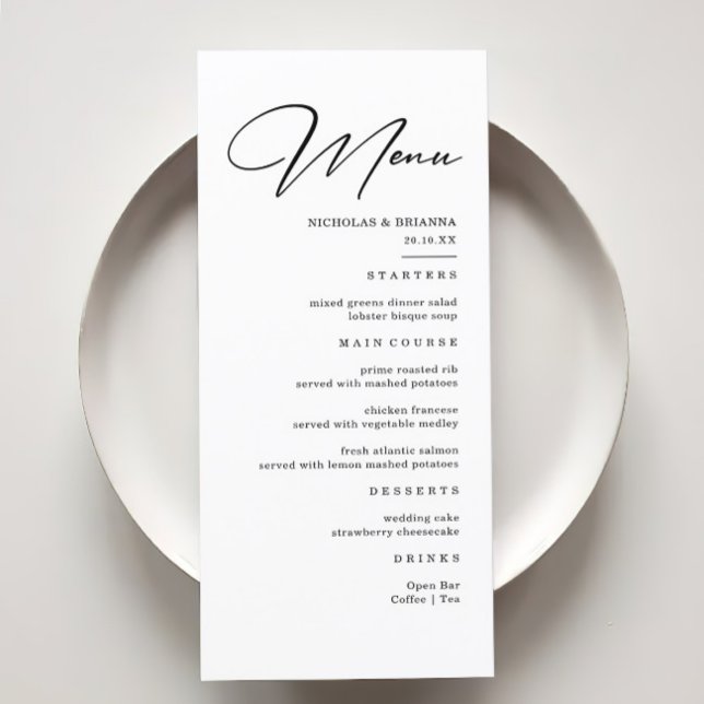 Menu Élégant Mariage noir et blanc (Créateur téléchargé)
