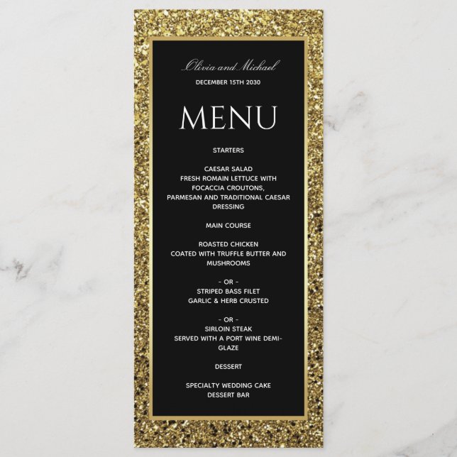 Menu Elégant Mariage noir et blanc or (Devant)