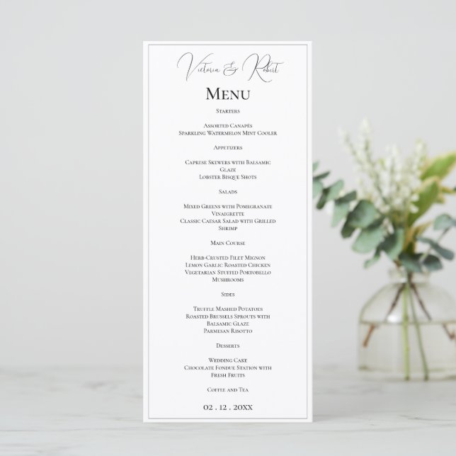 Menu Elégant Mariage noir et blanc personnalisé (Debout devant)