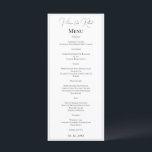 Menu Elégant Mariage noir et blanc personnalisé<br><div class="desc">Beau menu noir & blanc de base personnalisé avec votre choix de noms et date d'événement spécial en bas. Parfait pour tous les mariages de saison. Une élégance simple.</div>