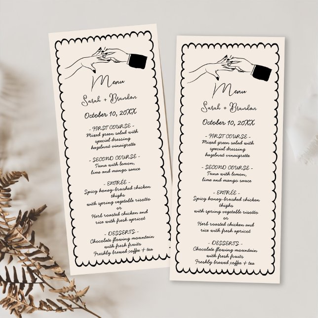 Menu Elégant Mariage noir rétro tiré à la main (Créateur téléchargé)