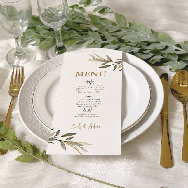 Menu Elégant Mariage or et verdure (Créateur téléchargé)