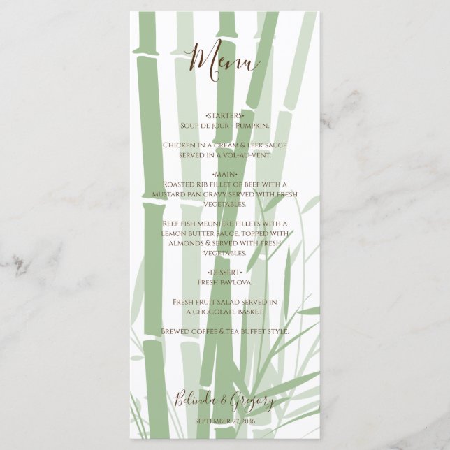Menu Élégant Mariage oriental en bambou (Devant)