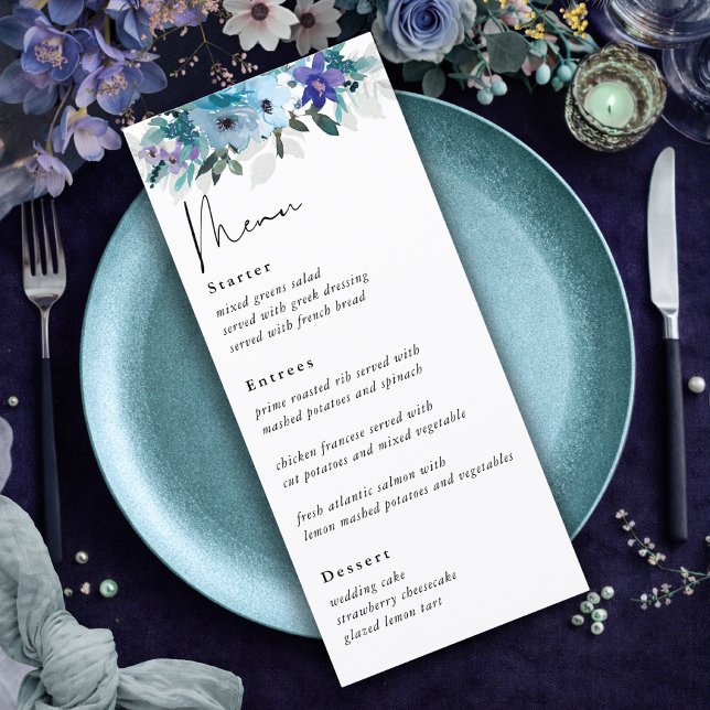 Menu Élégant mariage printanier poussiéreux bleu violet (Créateur téléchargé)