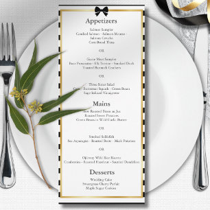 Menu Élégant Mariage Rayure Noir Blanc Cadre Doré 
