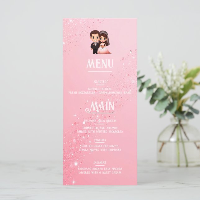 Menu Élégant Mariage rose étincelant (Debout devant)