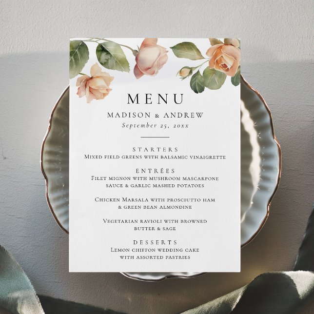 Menu Élégant Mariage Rose Peach (Créateur téléchargé)