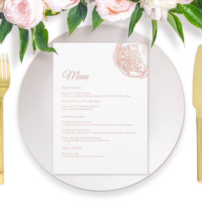 Menu Élégant Mariage rose Peony (Créateur téléchargé)