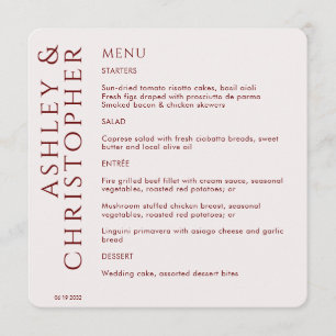 Menu Élégant Mariage rouge Crimson moderne